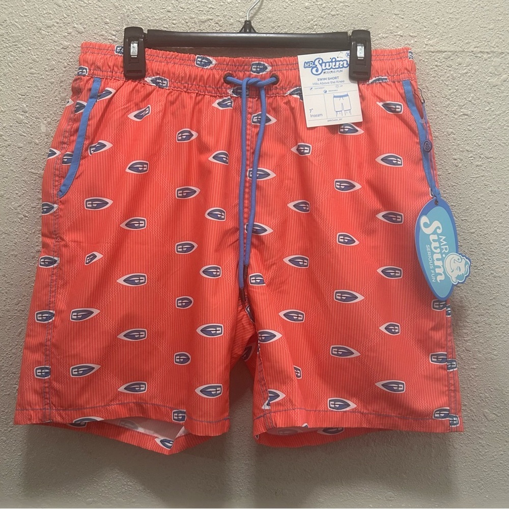 Mr.Swim 7" Men's Swim Trunks in Riding Sailboat Neon Orange NWT XL